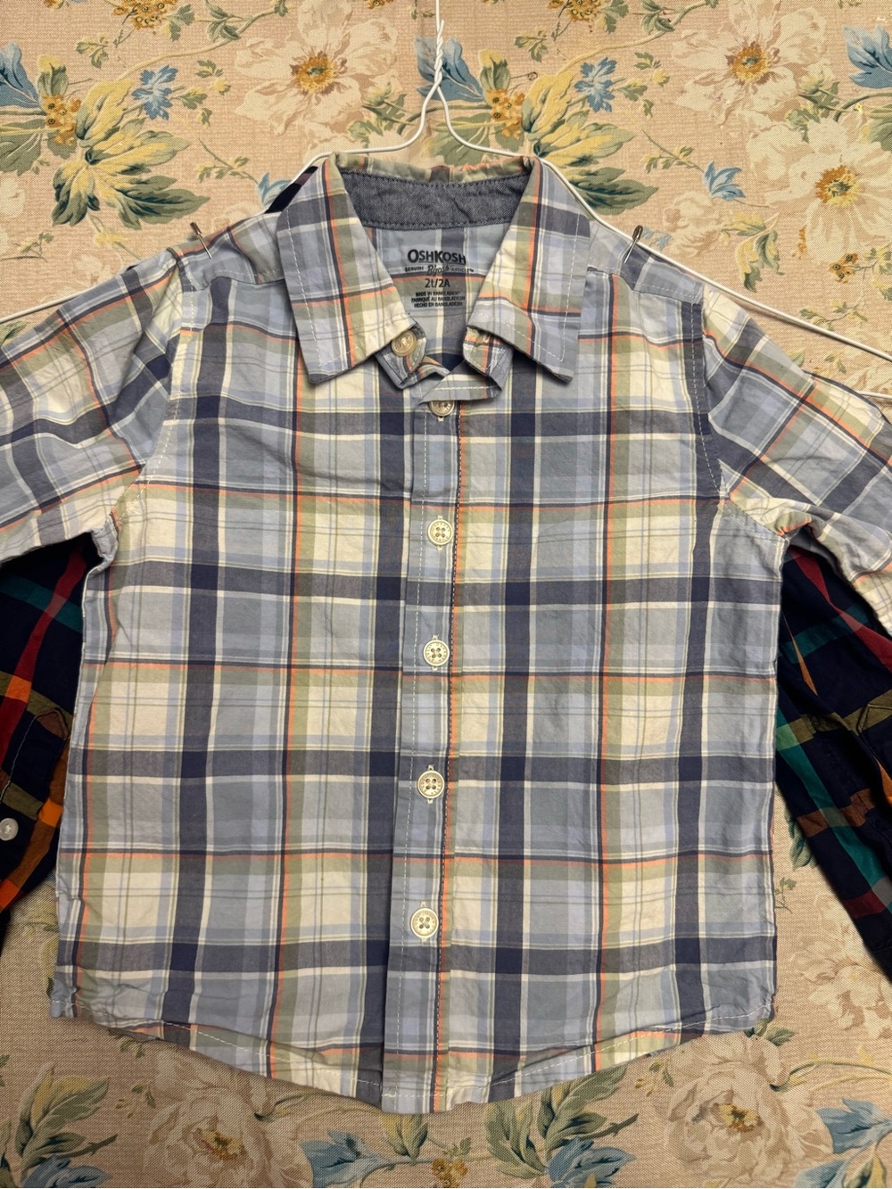 OshKosh B'gosh Light Blue, Navy & Cream Plaid Button-Up Shirt